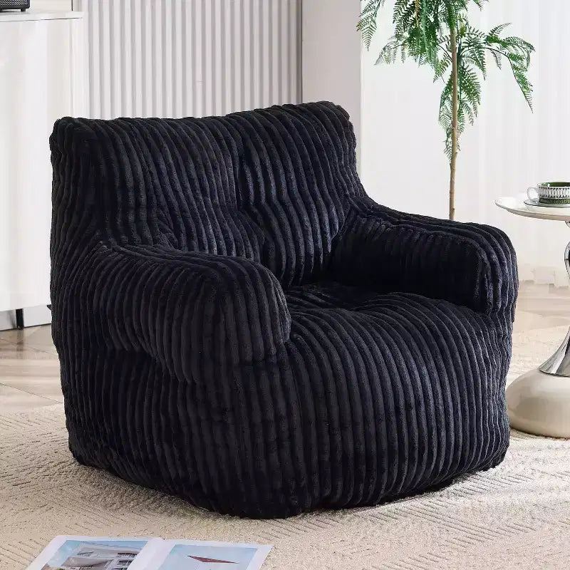 Sillón puff moderno de pana con espuma viscoelástica, diseño inspirado en un oso, 94 cm de ancho