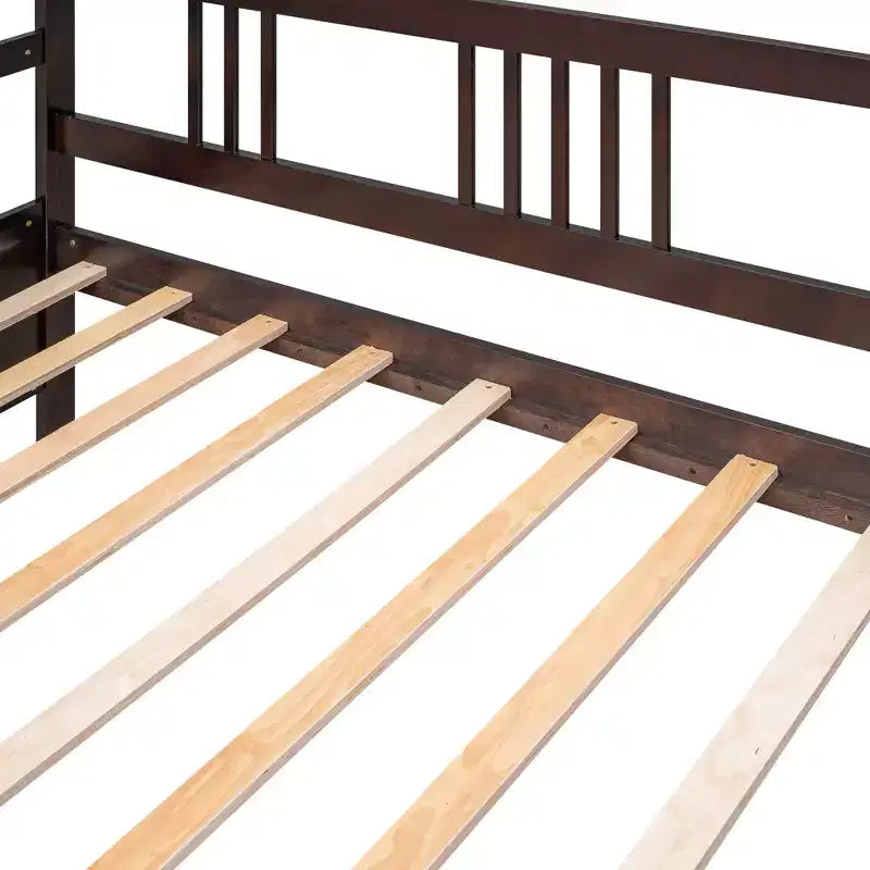 Base de cama moderna de madera maciza tamaño individual con 3 barandillas, capacidad de 136 kg