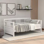 Base de cama moderna de madera maciza tamaño individual con 3 barandillas, capacidad de 136 kg