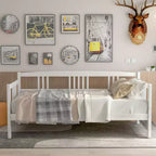 Base de cama moderna de madera maciza tamaño individual con 3 barandillas, capacidad de 136 kg