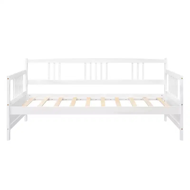 Base de cama moderna de madera maciza tamaño individual con 3 barandillas, capacidad de 136 kg