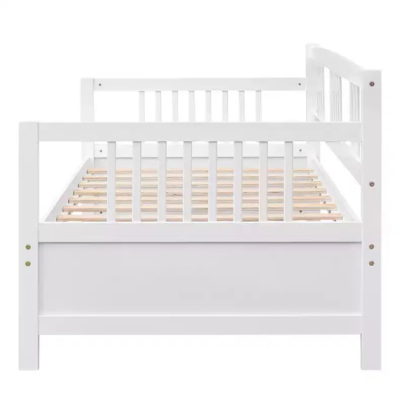 Base de cama moderna de madera maciza tamaño individual con 3 barandillas, capacidad de 136 kg