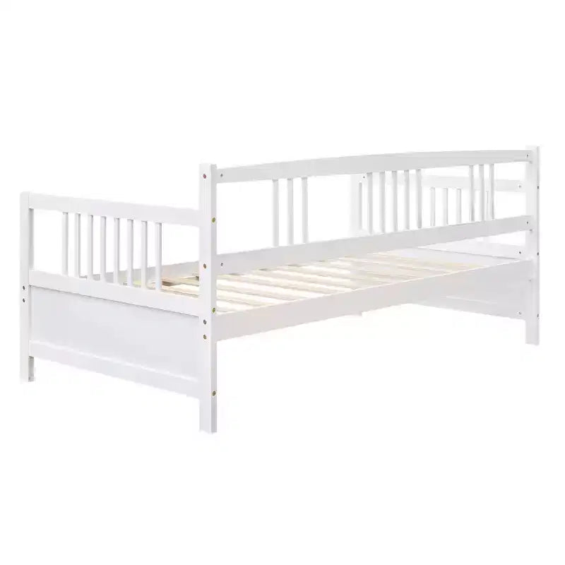 Base de cama moderna de madera maciza tamaño individual con 3 barandillas, capacidad de 136 kg