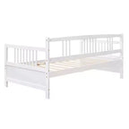 Base de cama moderna de madera maciza tamaño individual con 3 barandillas, capacidad de 136 kg