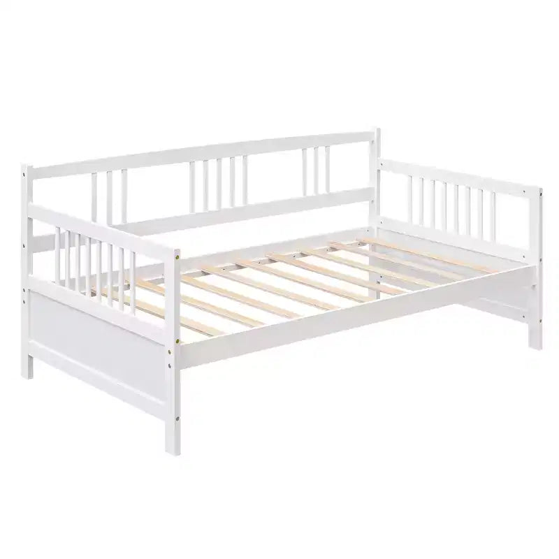 Base de cama moderna de madera maciza tamaño individual con 3 barandillas, capacidad de 136 kg