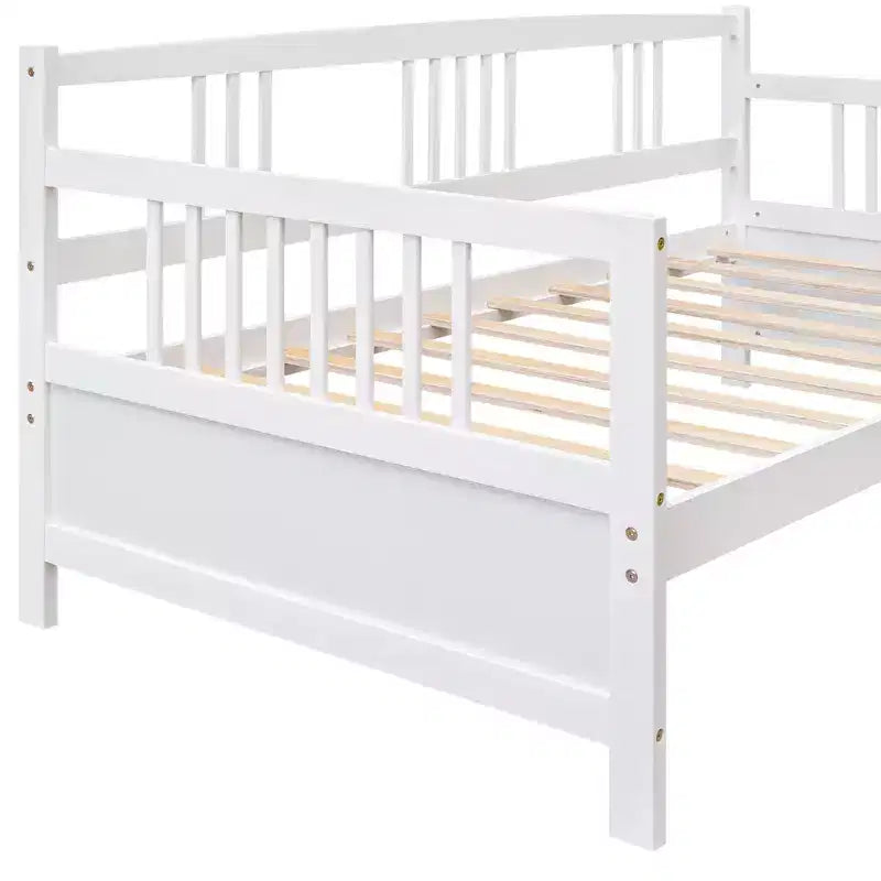 Base de cama moderna de madera maciza tamaño individual con 3 barandillas, capacidad de 136 kg