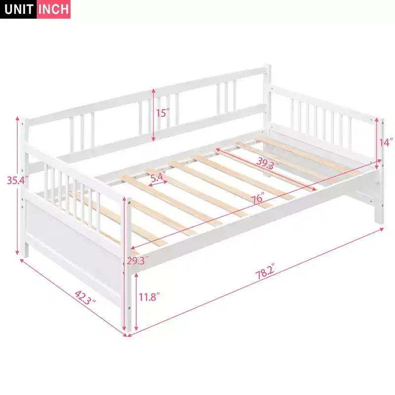 Base de cama moderna de madera maciza tamaño individual con 3 barandillas, capacidad de 136 kg