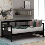 Base de cama moderna de madera maciza tamaño individual con 3 barandillas, capacidad de 136 kg