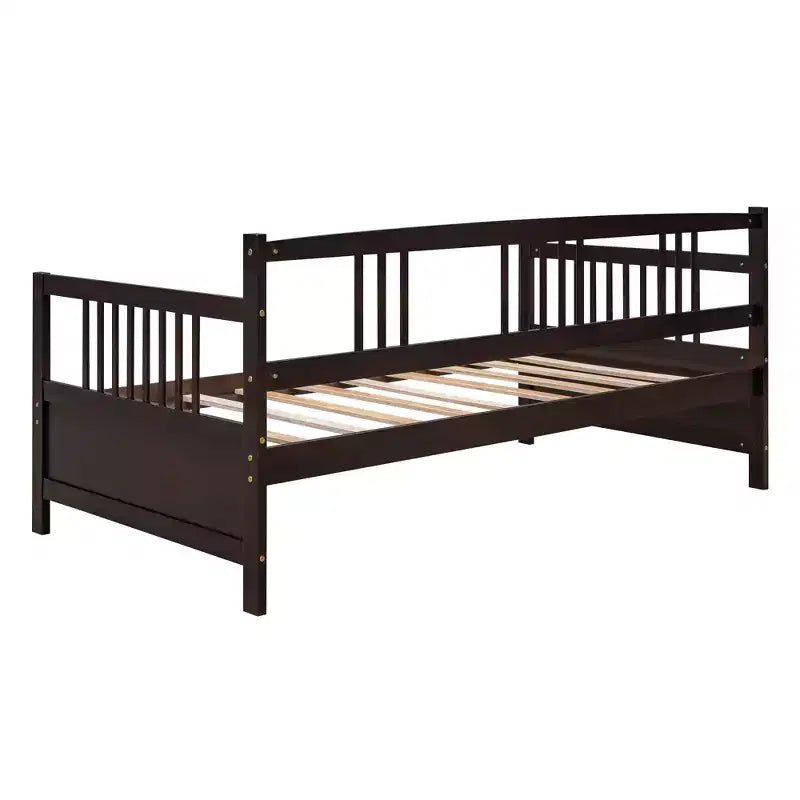Base de cama moderna de madera maciza tamaño individual con 3 barandillas, capacidad de 136 kg