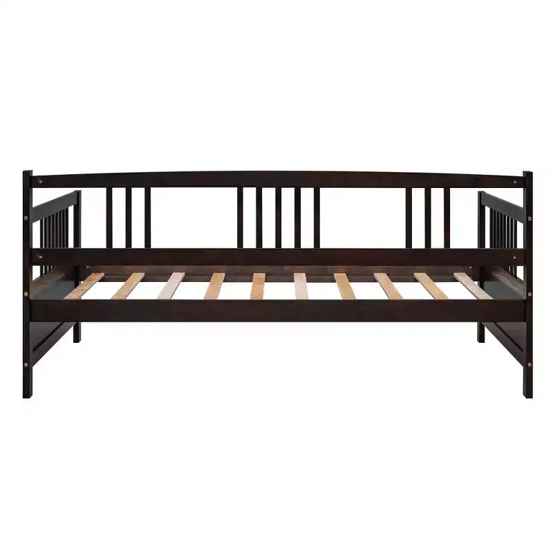 Base de cama moderna de madera maciza tamaño individual con 3 barandillas, capacidad de 136 kg