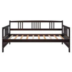 Base de cama moderna de madera maciza tamaño individual con 3 barandillas, capacidad de 136 kg