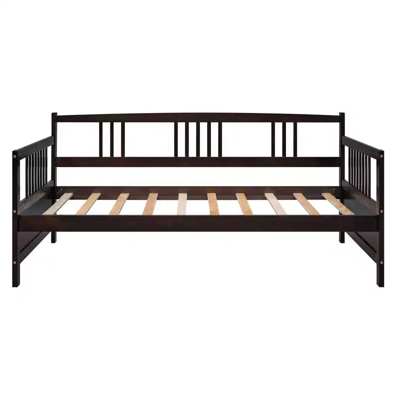 Base de cama moderna de madera maciza tamaño individual con 3 barandillas, capacidad de 136 kg