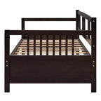Base de cama moderna de madera maciza tamaño individual con 3 barandillas, capacidad de 136 kg