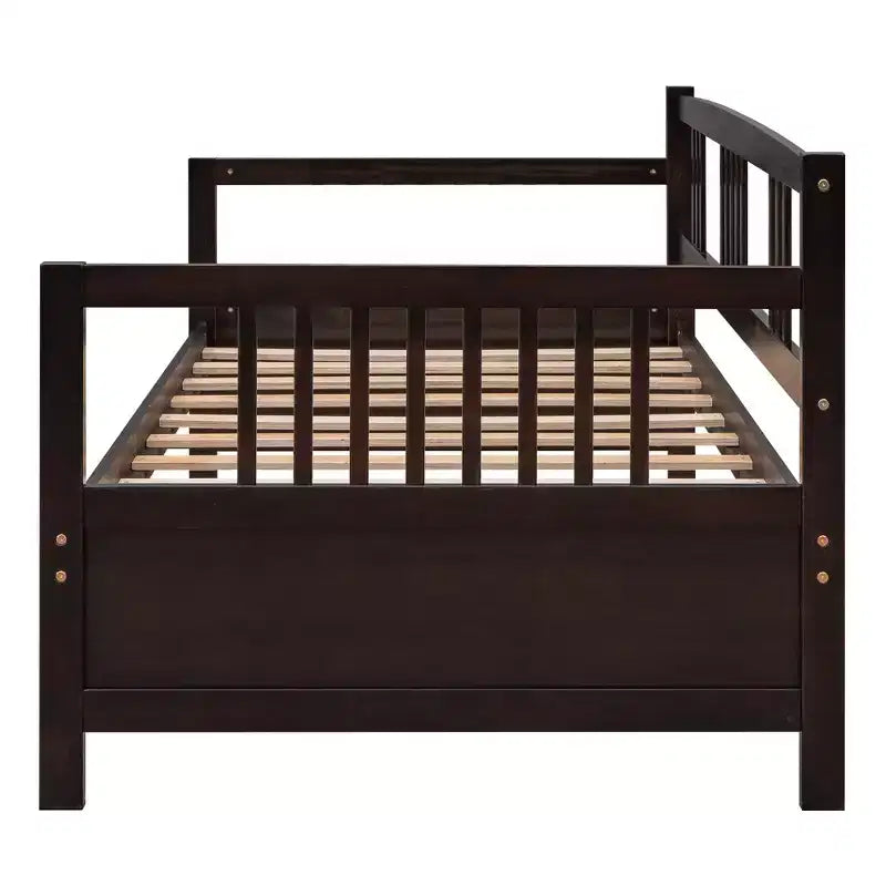Base de cama moderna de madera maciza tamaño individual con 3 barandillas, capacidad de 136 kg
