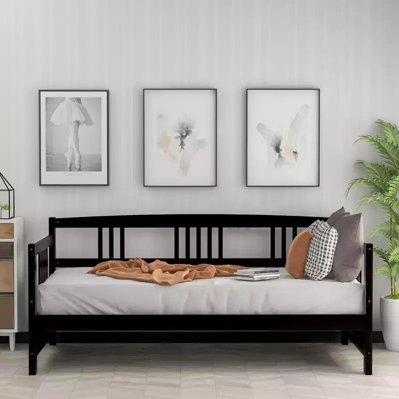 Base de cama moderna de madera maciza tamaño individual con 3 barandillas, capacidad de 136 kg