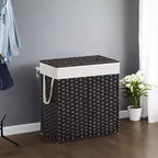 Cesto de ropa sucia doble de 110 L con tapa y 2 bolsas de forro extraíbles, de mimbre
