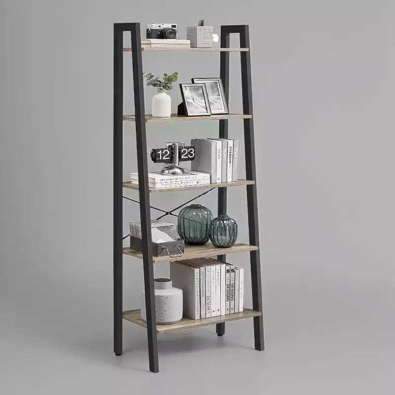 Ladder Shelf, 5-Tier Bookshelf, Storage Rack, Bookcase with Steel Frame, for Living Room, Home Office, Kitchen, Bedroom, Industrial Style