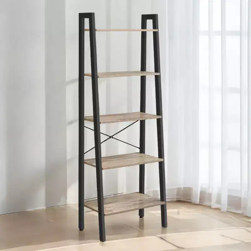 Estantería tipo escalera industrial de 5 niveles con estructura de acero, para múltiples habitaciones
