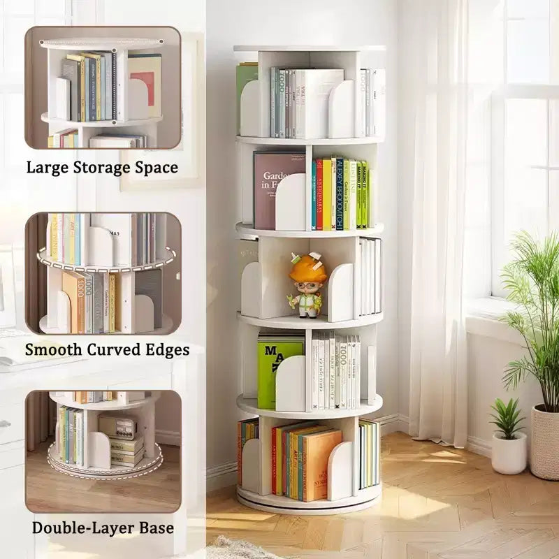 Estantería giratoria de 5 niveles 360°, Torre giratoria que ahorra espacio, Multihabitación