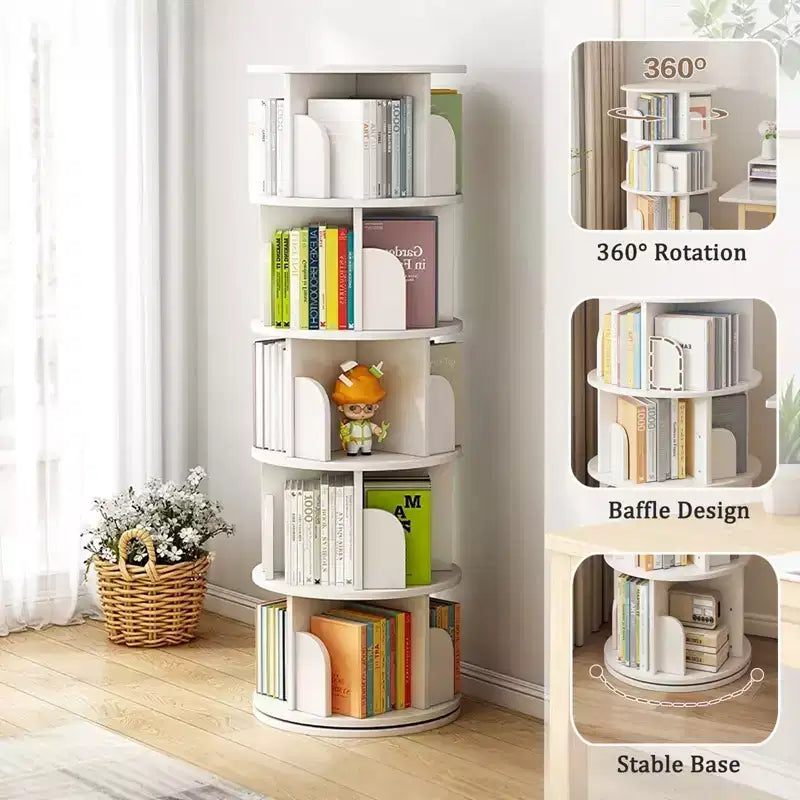 Estantería giratoria de 5 niveles 360°, Torre giratoria que ahorra espacio, Multihabitación