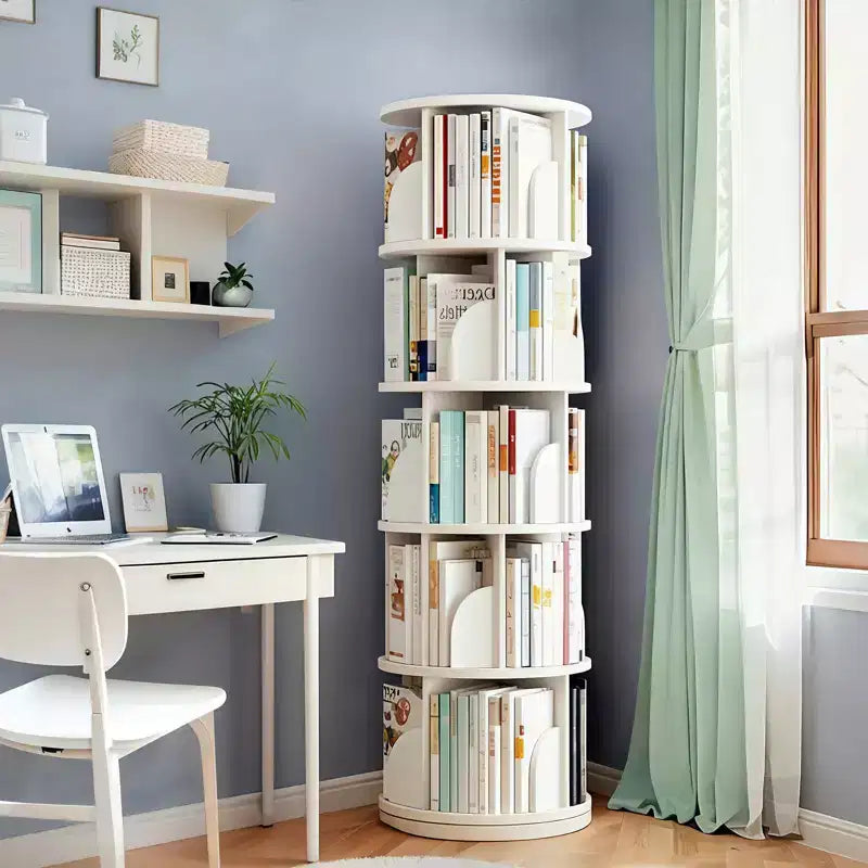 Estantería giratoria de 5 niveles 360°, Torre giratoria que ahorra espacio, Multihabitación