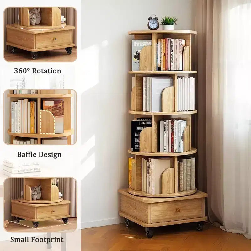 Estantería giratoria de 5 niveles 360°, Torre giratoria que ahorra espacio, Multihabitación