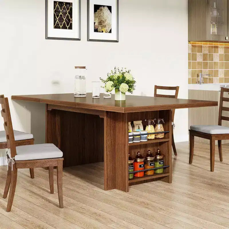 Mesa de comedor rectangular estilo casa de campo de 63" para 4-6 personas, marrón, MDF con almacenamiento