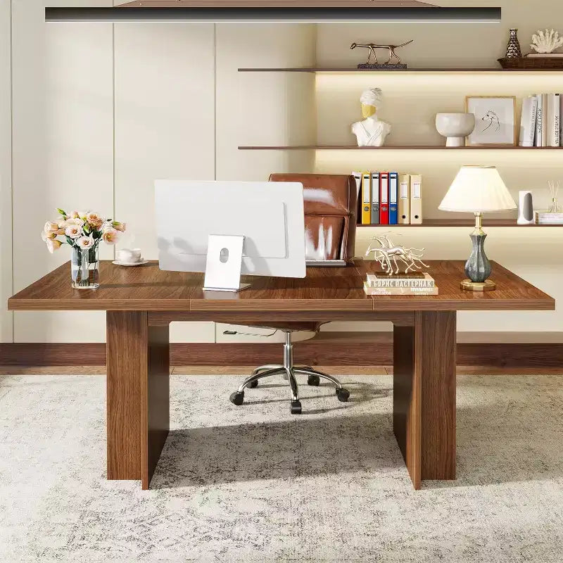 Mesa de comedor rectangular estilo casa de campo de 63" para 4-6 personas, marrón, MDF con almacenamiento