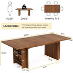 Mesa de comedor rectangular estilo casa de campo de 63" para 4-6 personas, marrón, MDF con almacenamiento