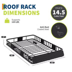 Cesta de carga para techo de 162,5 x 99 cm, portaequipajes de acero de 68 kg, montaje en barra transversal