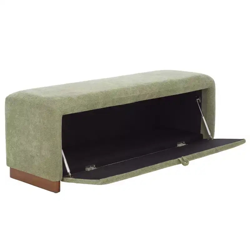 Banco de Almacenamiento Moderno con Asiento de Lino Acolchado, Verde Musgo, 50.8" de Ancho