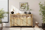 JVNOXK Bohemian-style rattan sideboard with adjustable shelves and solid wood frame, press-to-open design. Ideal for living rooms. Natural color.