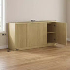 Aparador de cocina de madera de 159 cm con 4 puertas y estantes, acabado natural