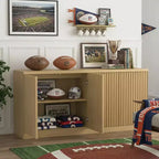 Aparador de cocina de madera de 159 cm con 4 puertas y estantes, acabado natural
