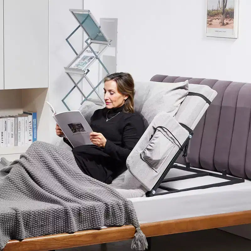 Respaldo de cama elevable eléctrico ajustable de 136 kg con barandilla y bolsa de almacenamiento
