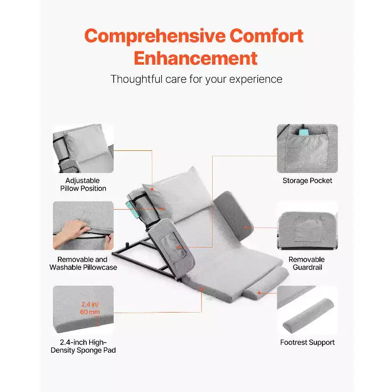 Respaldo de cama elevable eléctrico ajustable de 136 kg con barandilla y bolsa de almacenamiento