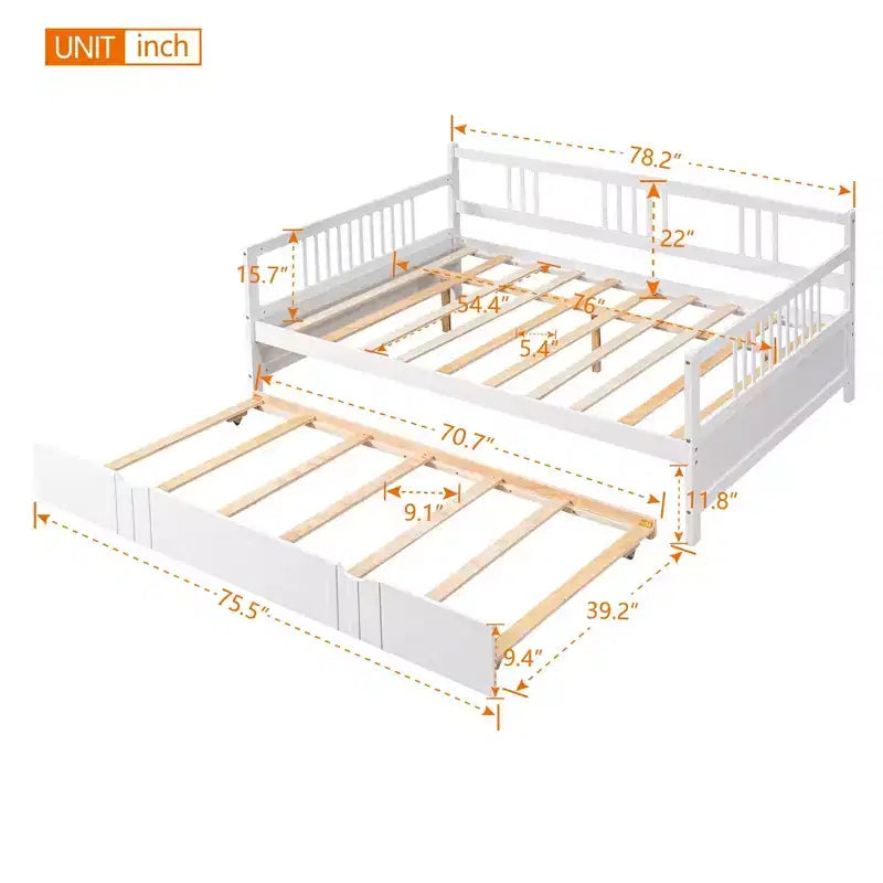 Sofá cama moderno de madera de tamaño completo con cama nido individual, madera de pino, capacidad de 158 kg
