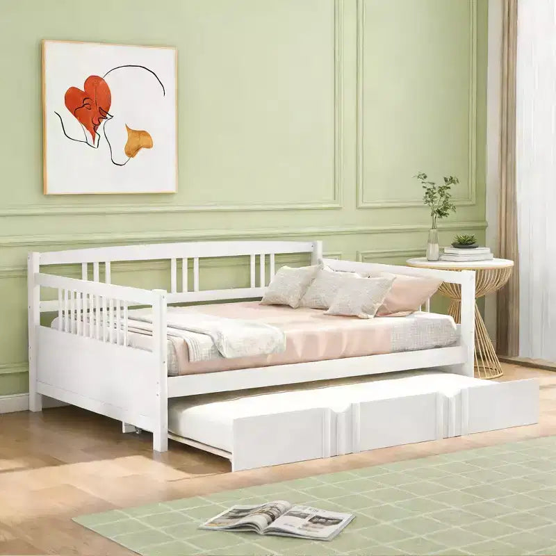 Sofá cama moderno de madera de tamaño completo con cama nido individual, madera de pino, capacidad de 158 kg