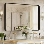 New England Stories 24 x 36 Modern Deep Frame Aluminum Bathroom Mirror - Black
