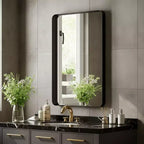 Espejo de baño de aluminio moderno de marco profundo de 24"x36", negro, montaje en pared