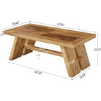 Mesa de centro de madera maciza estilo rústico de 47" con patrón geométrico de vetas de madera, marrón