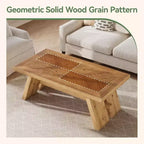 Mesa de centro de madera maciza estilo rústico de 47" con patrón geométrico de vetas de madera, marrón