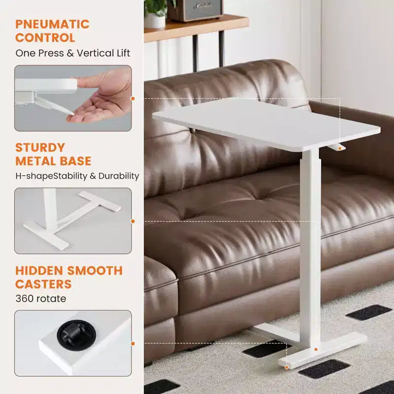 Mesa ajustable sobre la cama con ruedas, escritorio portátil rodante reclinable para cama, sofá, oficina