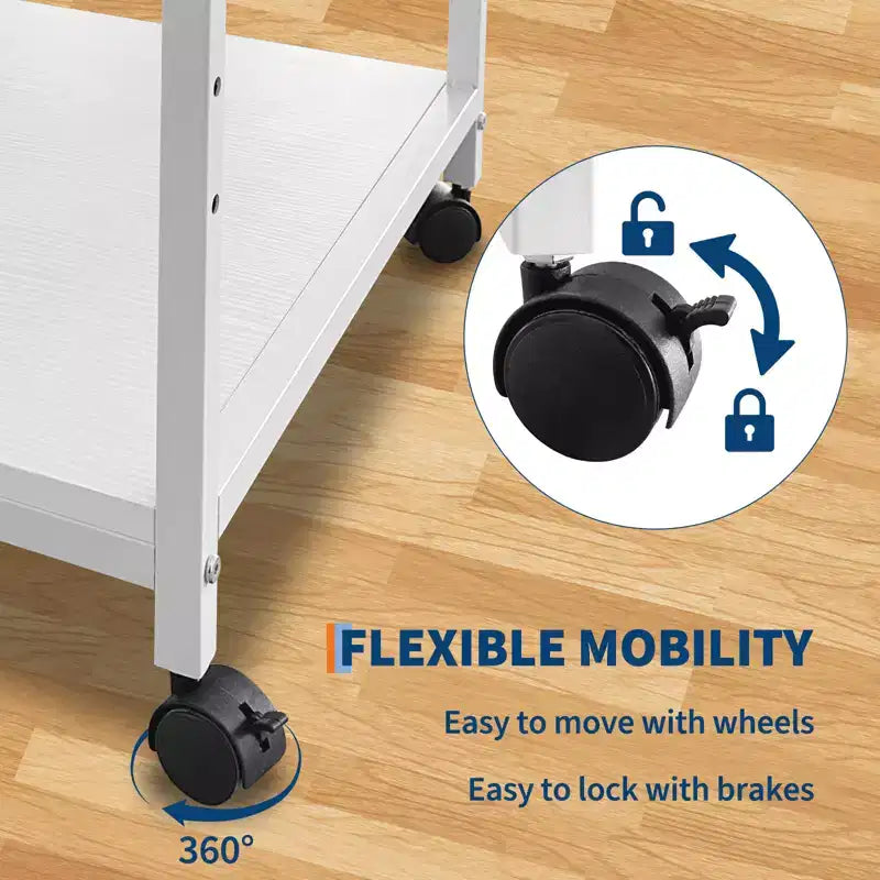 Soporte con ruedas de 2 niveles para impresora con estante ajustable y ruedas con bloqueo