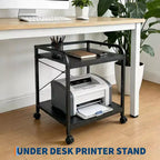 Soporte con ruedas de 2 niveles para impresora con estante ajustable y ruedas con bloqueo