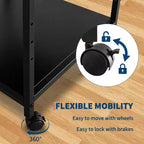 Soporte con ruedas de 2 niveles para impresora con estante ajustable y ruedas con bloqueo