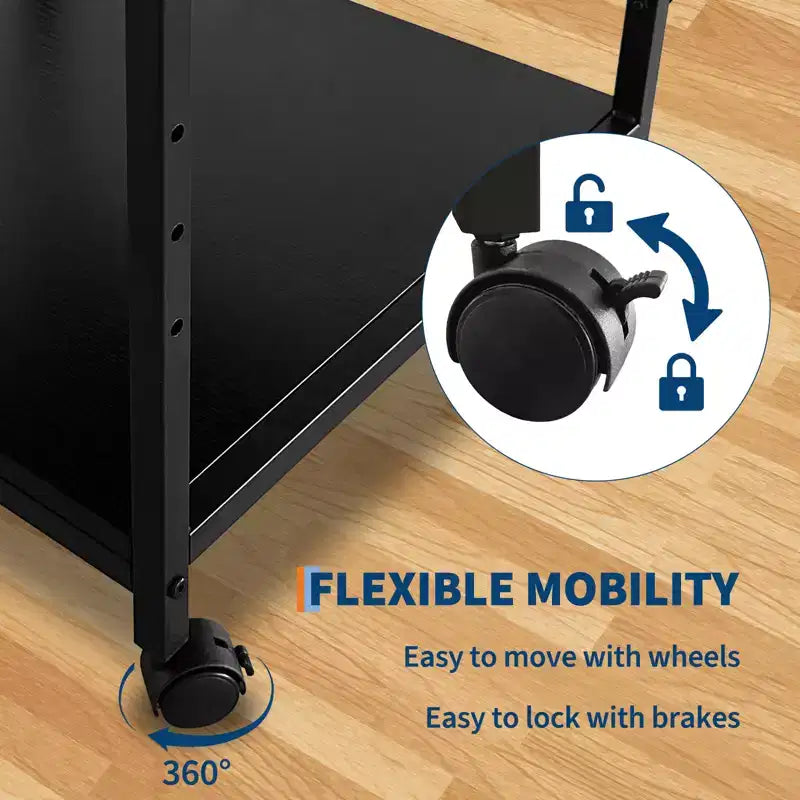 Soporte con ruedas de 2 niveles para impresora con estante ajustable y ruedas con bloqueo