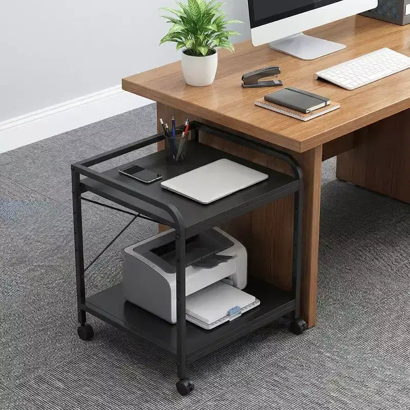 Soporte con ruedas de 2 niveles para impresora con estante ajustable y ruedas con bloqueo