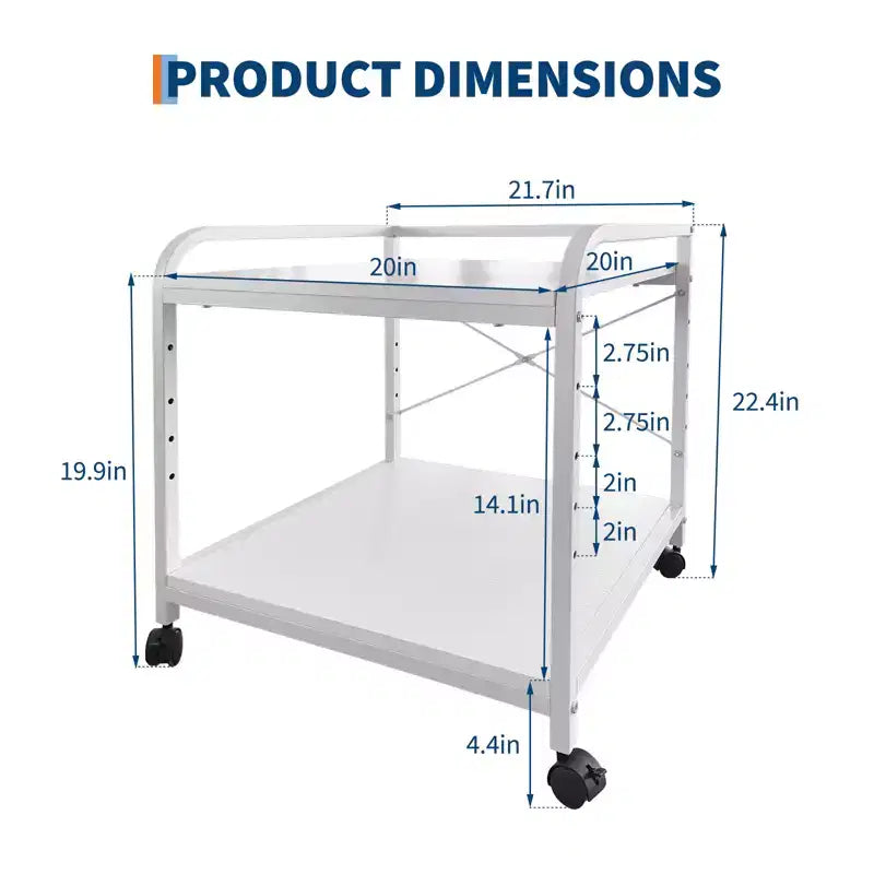 Soporte con ruedas de 2 niveles para impresora con estante ajustable y ruedas con bloqueo