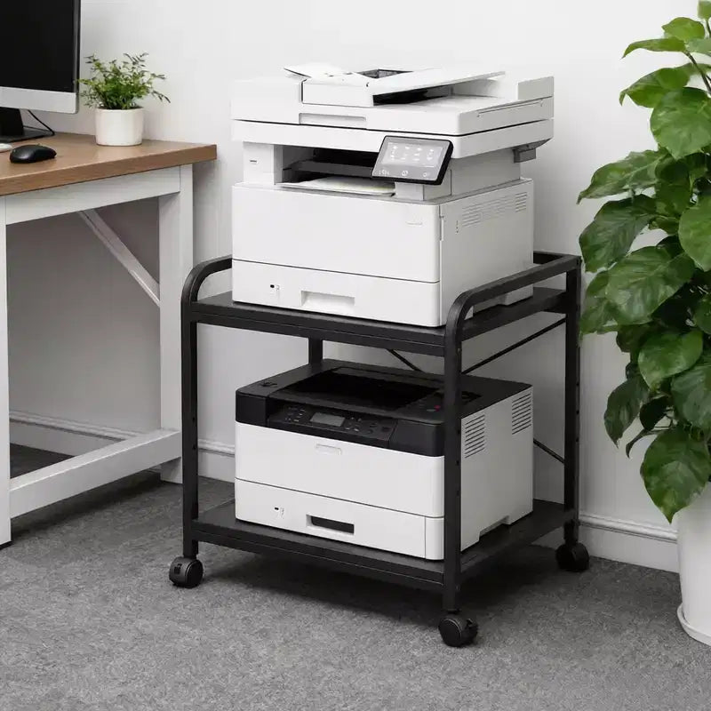 20 Large Printer Stand with Wheels, 2 Tier Under Desk Printer Table with Height Adjustable Shelf, Rolling Printer Cart for Home Office Storage